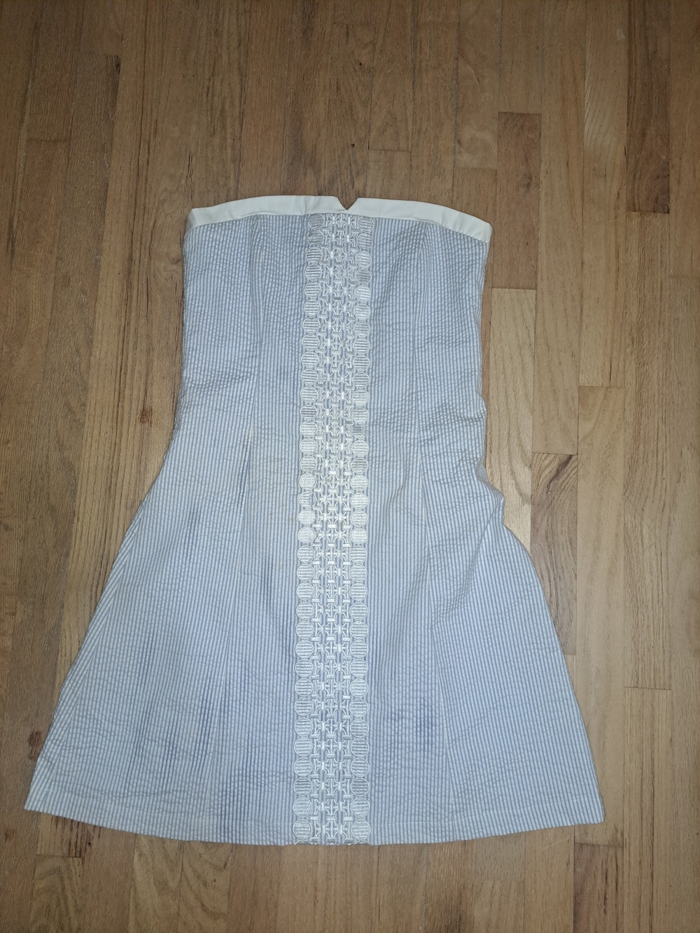 LilyPod Light Blue and White Strapless Seersucker Dress